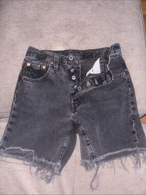 Vintage Black Distressed Denim Cutoff Shorts